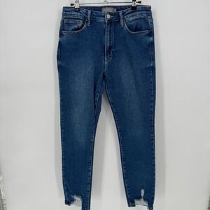 JUST USA Women Blue Wash‎ Denim Jeans Cropped Splt Raw Hem Size 14